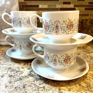 Vintage Winterling Dainty Floral Tea Cups and Saucers Set of 4 Bavaria Germany